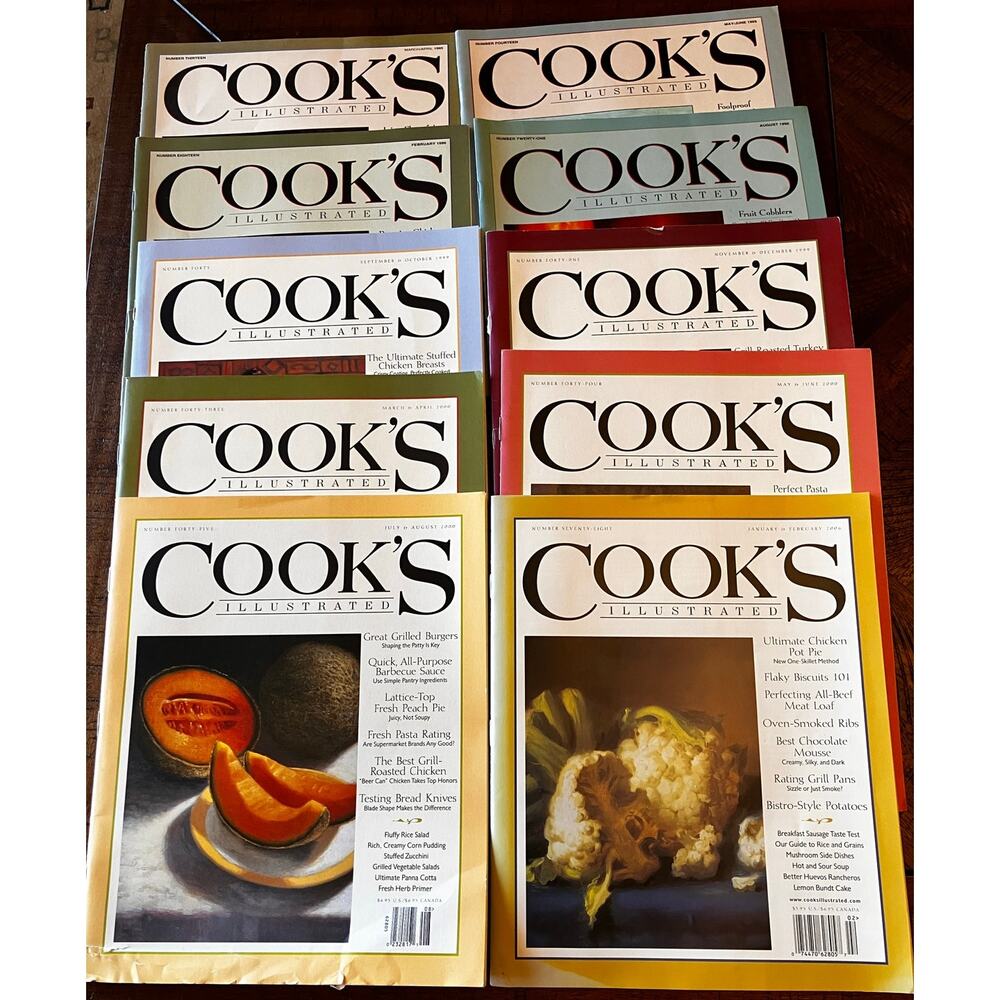 Lot of 10 Cook's Illustrated Magazines 1995–2000 + 2 Bonus Cooking Magazines